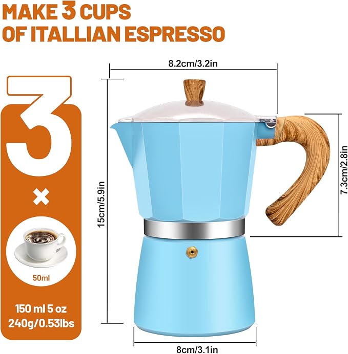 3 Cup Aluminum Espresso Stovetop Moka Pot Express Coffee Maker Percolator - Image 2