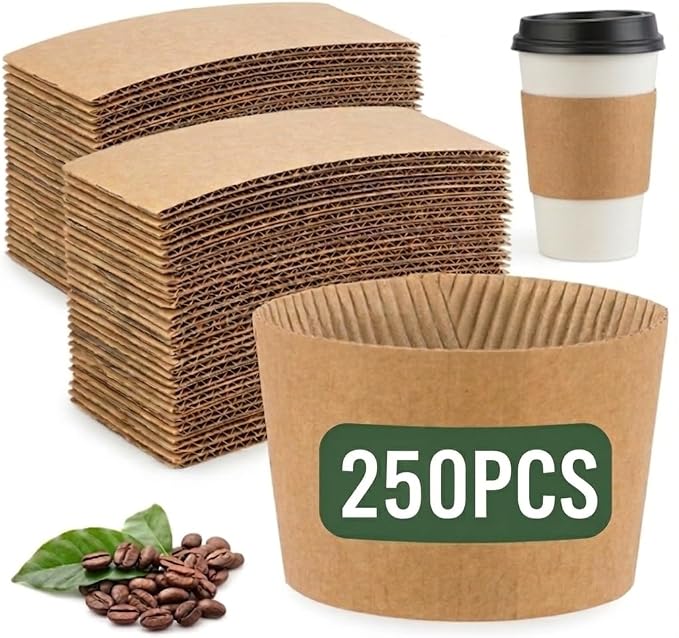 250 Pcs Coffee Cup Sleeves Disposable – Corrugated Kraft Paper Cup Sleeves by Unknown