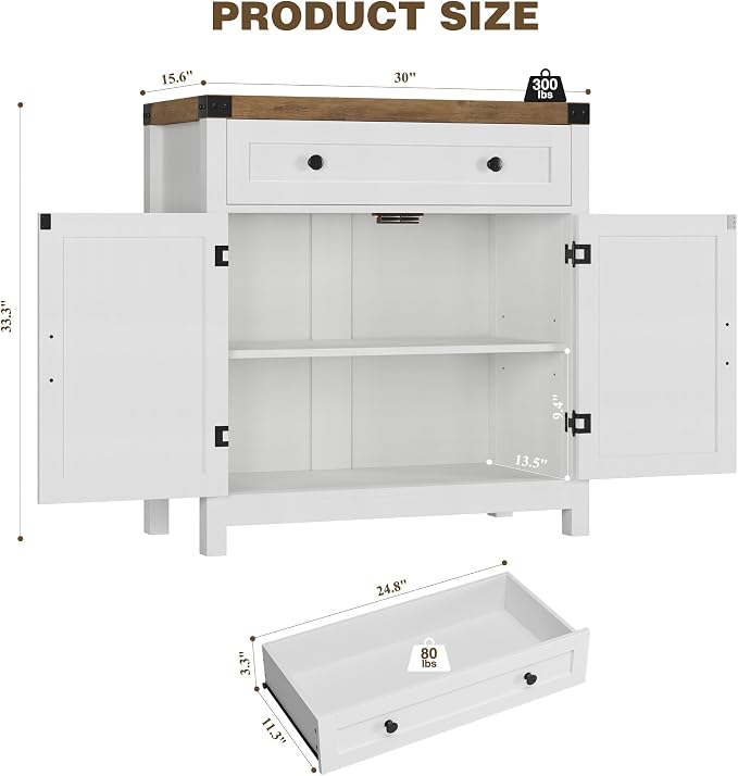 HOSTACK Coffee Bar Cabinet, Kitchen Storage Cabinet, Modern Farmhouse Buffet - Image 3