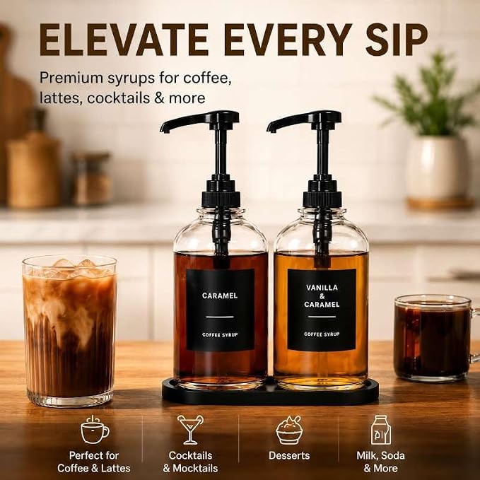 Coffee Syrup Dispenser for Coffee Bar, Glass Syrup Bottle - Image 2