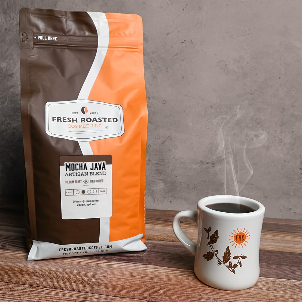 Fresh Roasted Coffee, Mocha Java, 5 lb (80 oz), Medium Roast, Kosher, Whole Bean