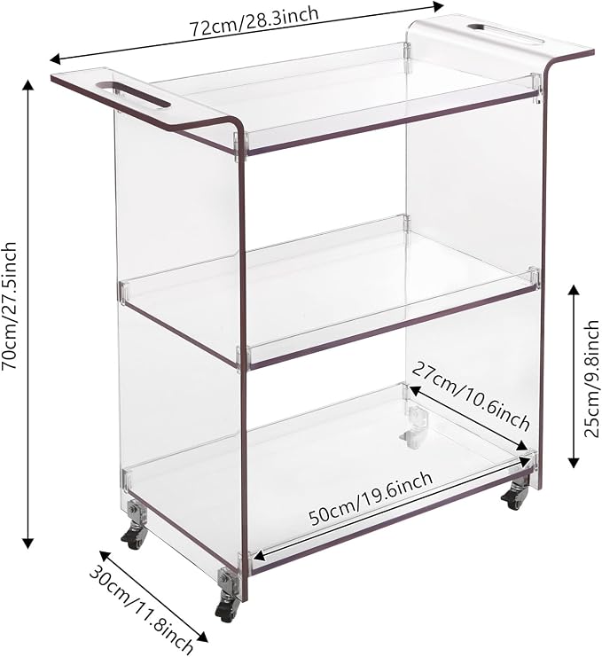 Acrylic Rolling Serving Cart, 3 Tier Clear Bar Cart, Acrylic Serving Storage - Image 6