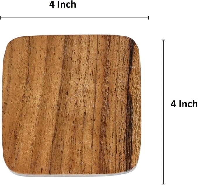Acacia Wood Handcrafted Set of 6 Square Coasters - Image 3