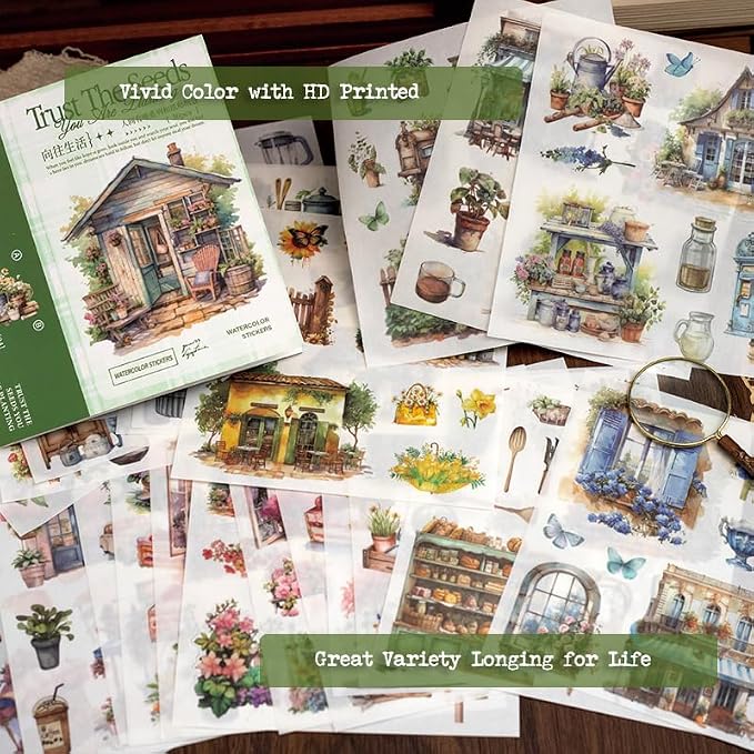 Garden Journal Stickers for Junk Journal Supplies, 50 Sheets Precut Watercolor - Image 3