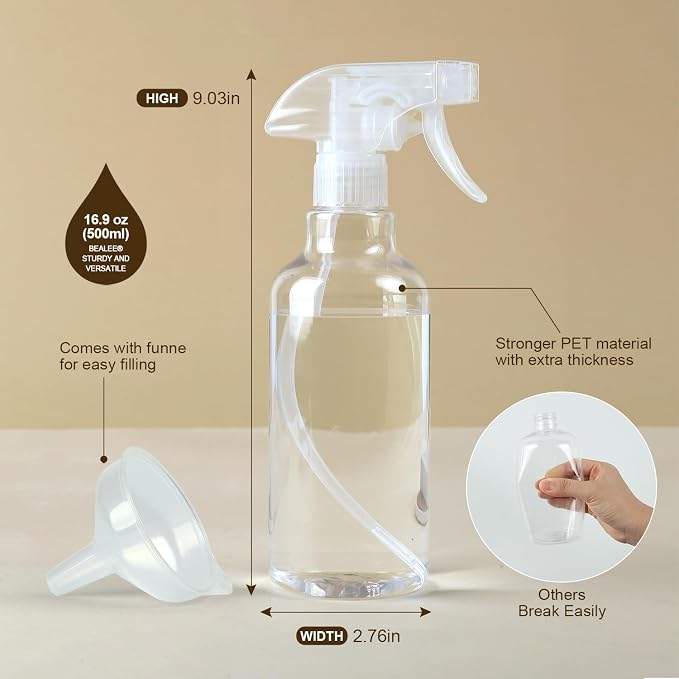 Plastic Spray Bottles, 16.9 Oz, Mist & Stream, Heavy Duty Spraying, Empty Water - Image 2