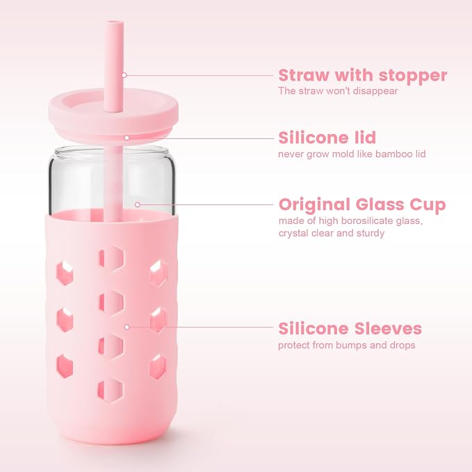 Mrsdry 20 oz Glass Cups With Lids and Straws, Cute Drinking Glasses Set - Image 4