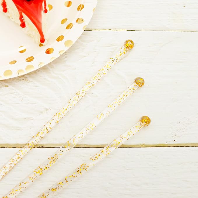 hapray 50-PCS Gold Glitter Plastic Swizzle Sticks, Crystal Cake Pops, Cocktail - Image 4