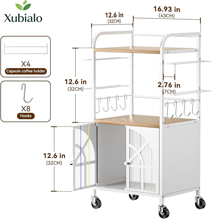 Xubialo 3 Tier Small Rolling Coffee Bar Cart, 16.9 x12 Kitchen Station - Image 8