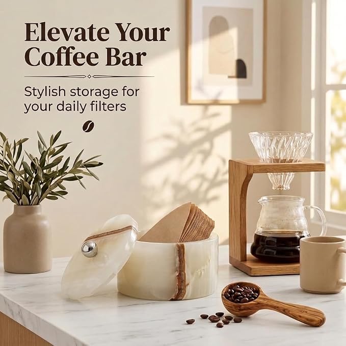 Marble Coffee Filter Holder – 6 inch Handmade White Onyx Coffee Filter Holder - Image 2