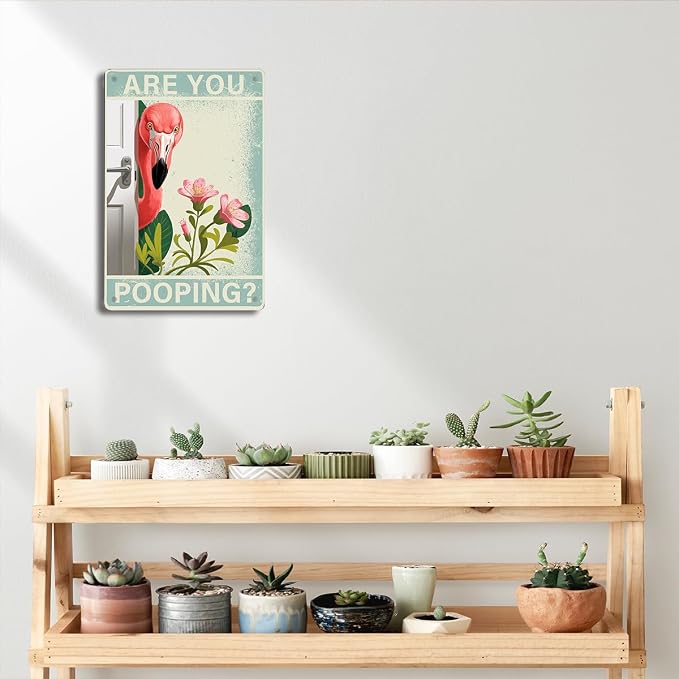 BEASTZHENG Metal Tin Sign Vintage Flamingo Metal Sign, Funny Bathroom Wall Art - Image 6