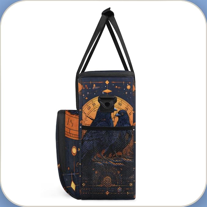 Vintage Travel Coffee Maker Carrying Bag Black Birds Large Organizer Storage - Image 4