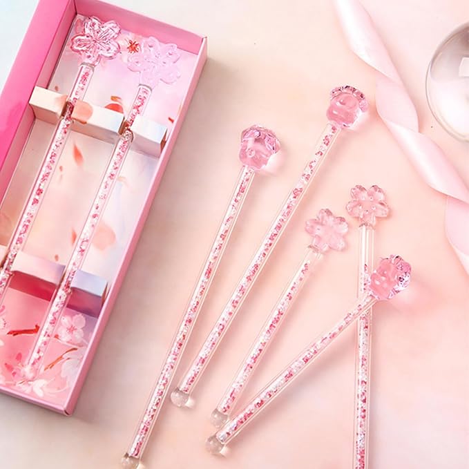 Luxshiny 2-Pack Pink Glass Stirring Sticks 7.28 Inch Floral Design Drink - Image 9