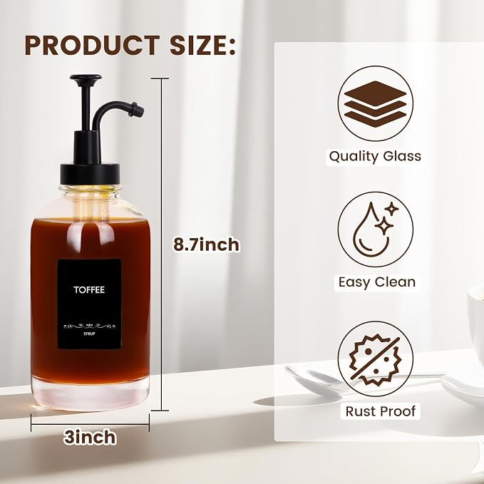 ​16.9oz Coffee Syrup Dispenser 4Pack- Glass Syrup Dispenser Kit - Image 7