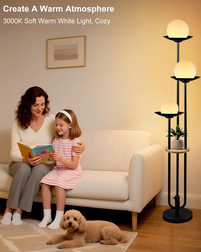 Lightdot Globe Floor Lamp with Shelf 3-Lights Modern Dimmable Floor Lamps 3000K - Image 6