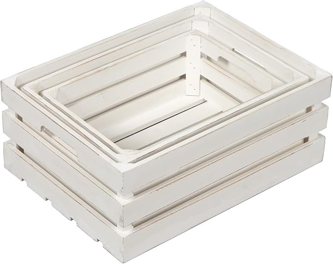 Rustic Wood Crates for Display White, Farmhouse Milk Crate Storage Bins - Image 7