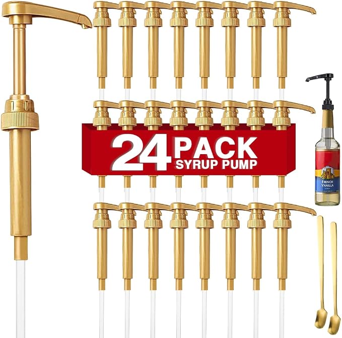 24 Packs Coffee Syrup Pump Dispenser, Fits 25.4 Oz/750ml Coffee Flavoring Syrup by DupakSYS