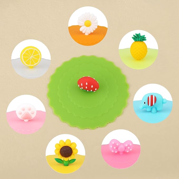 KINBOM 8pcs Silicone Cup Lids, Colorful Anti-Dust Mug Cover - Image 4
