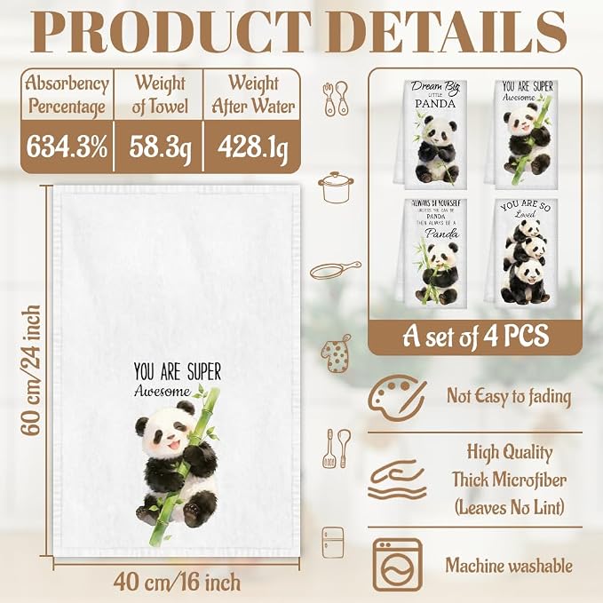 WADORN 4 Styles Funny Panda Kitchen Towels, Cute Panda Gifts - Image 2