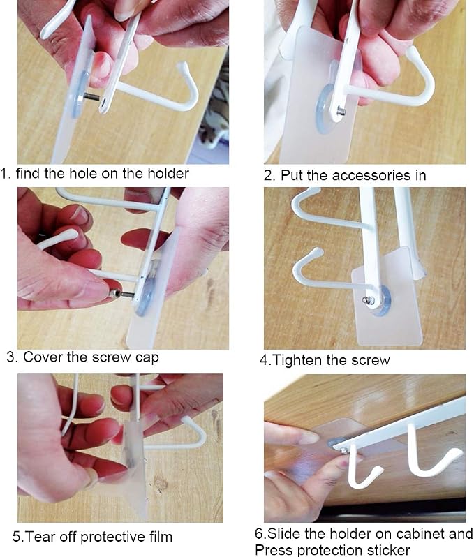 AliCH Mug Holder 2pcs Under Cabinet Mug Hooks Rack, Nail Free Coffee Cups Holder - Image 8