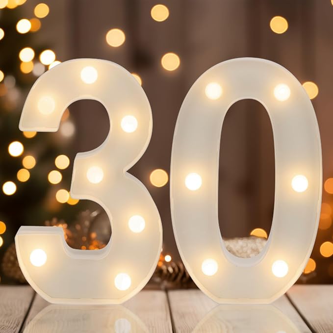 Light Up 30 Number Lights, Warm White Decorative LED Light Up Numbers, Battery by Weareyourgoodpartners