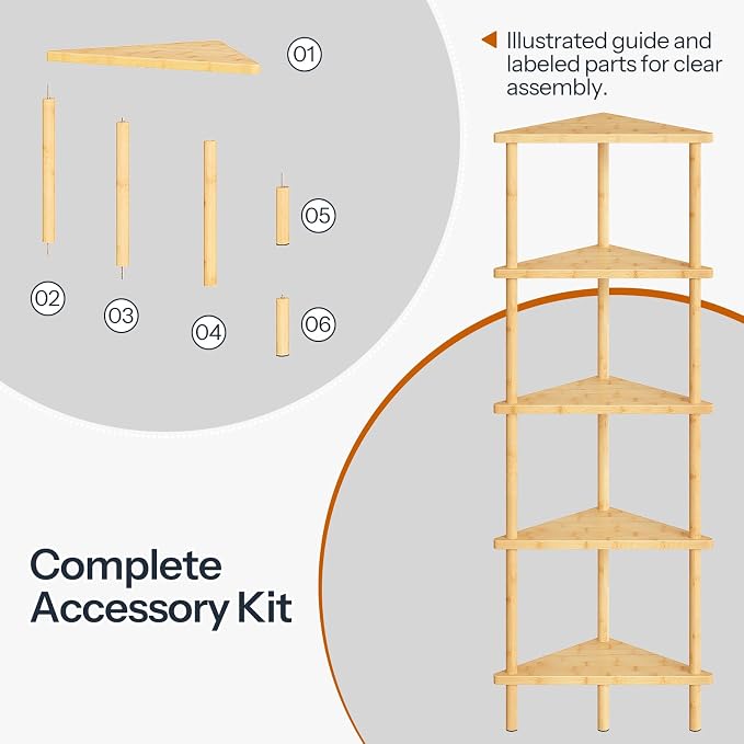 HOOBRO Corner Shelf Stand, 5-Tier Bamboo Corner Bookshelf, Plant Display Shelf - Image 5