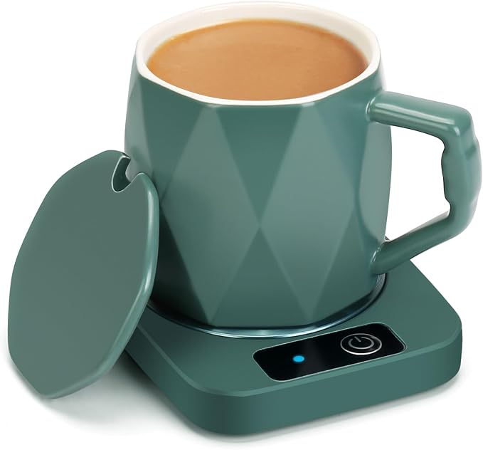 Electric Coffee Warmer with Ceramic Mug, 131 Fahrenheit Temperature Control by AZFUNN