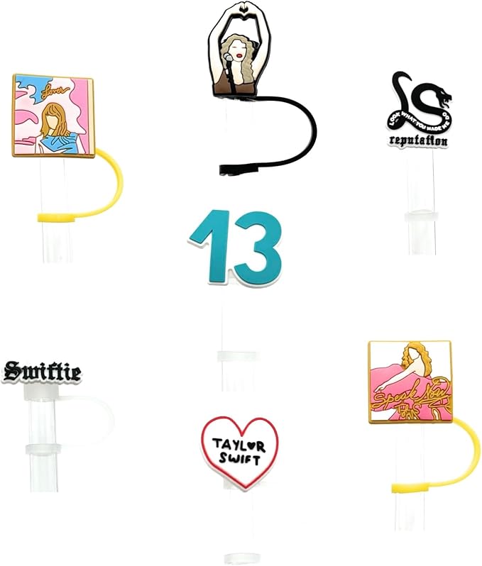 7 Pack 10mm Lucky Number Thirteen Singer Straw Toppers Fits Stanley, Simple by ThirstTrapDrinkware