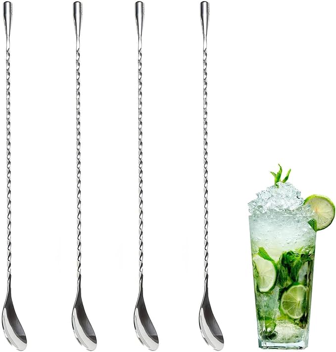 4 Pcs Bar Spoon Cocktail Mixing Spoon – 12'' Long Stainless Steel Cocktail by VIKROM