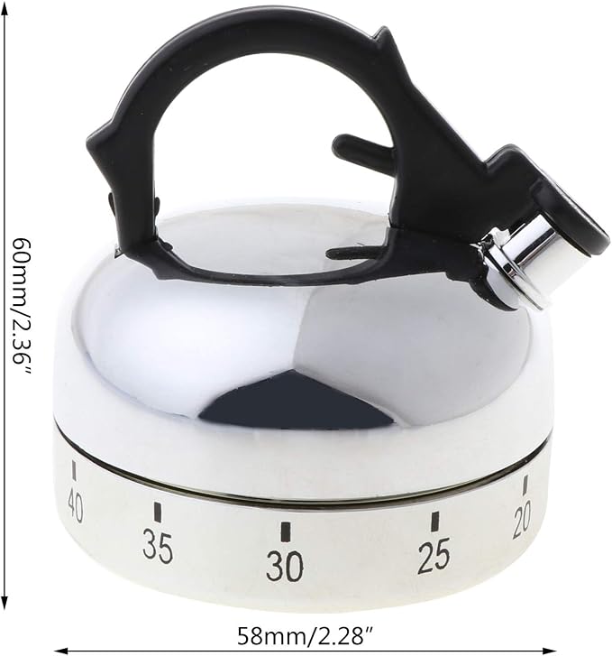 Teapot Shaped Kitchen Timer 60 Minute Mechanical Countdown Cooking Alarm - Image 4