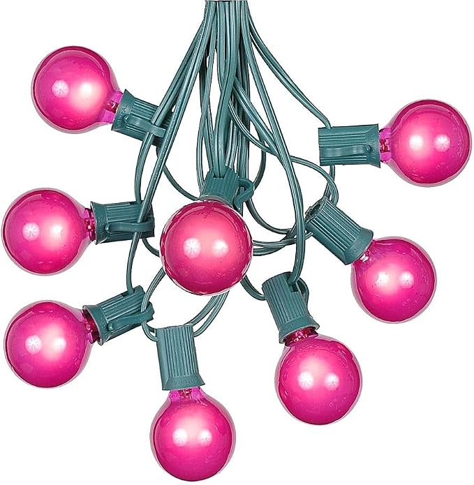 G40 Patio String Lights with 25 Pink Globe Bulbs by NoveltyLights-LightExperts