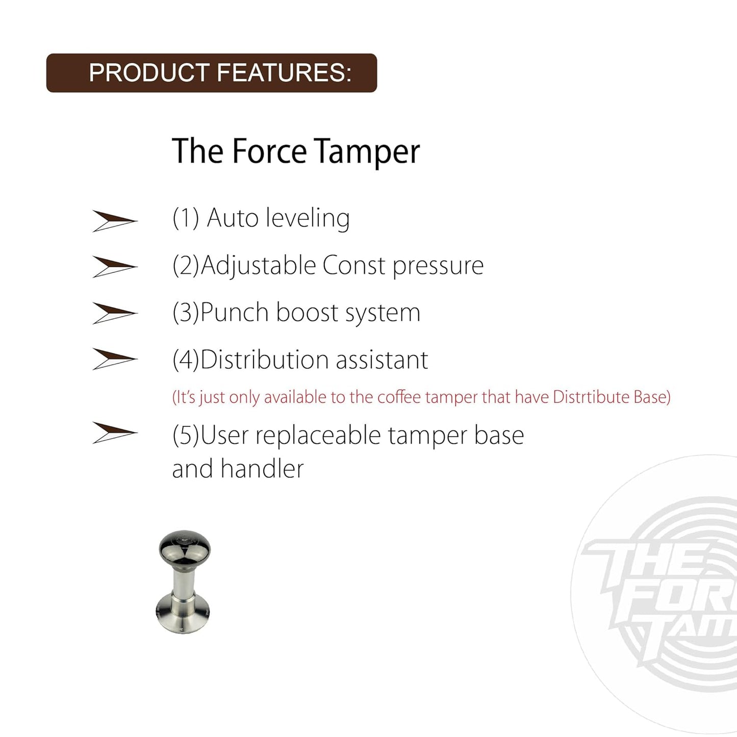 The Force Tamper Automatic Impact Adjustable Constant Pressure and Autoleveling Coffee Tamper Black Mirror Jellyfish AL Handle Set Pro (Standard Set, 53.00mm)