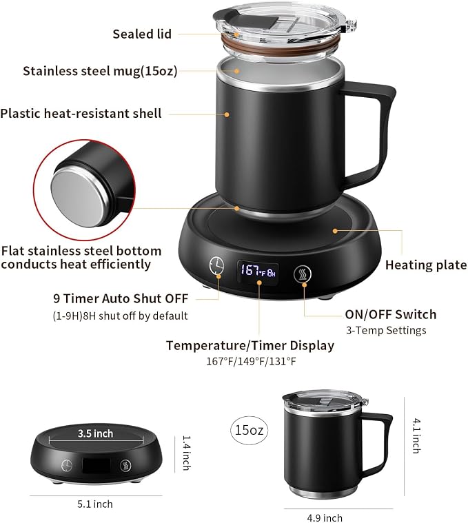 Coffee Mug Warmer & Mug Set, Electric Beverage Cup Warmer - Image 8
