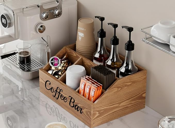 Coffee Station Organizer for Countertop – Wooden Coffee Bar Organizer - Image 2