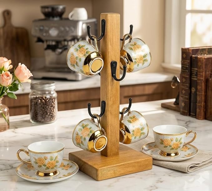 Coffee Mug Tree Stand for Countertop, Wooden Mug Holder - Image 4