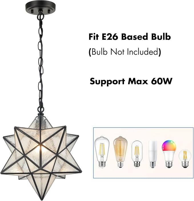 14'' Moravian Star Pendant Light Seeded Glass Star Lights - Image 4