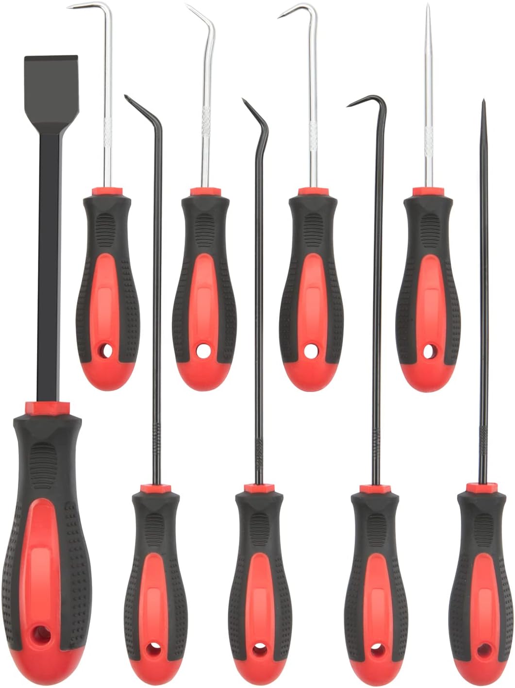 ROTATION Precision Hook and Pick Set with Scraper, 9 Piece Set, Chrome Vanadium Steel Shaft, for Remove Hoses and Gaskets, Auto and Electronics maintenance tools