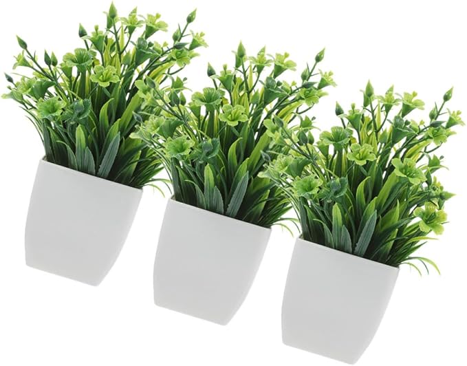 3pcs Realistic Small Potted Artificial Plants Set, Faux Greenery by VINTORKY