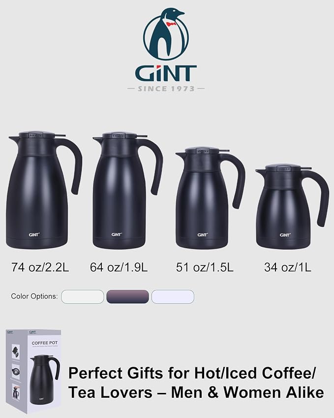 GiNT 1.9L / 64Oz Thermal Coffee Carafe, Insulated Stainless Steel Coffee Carafes - Image 9