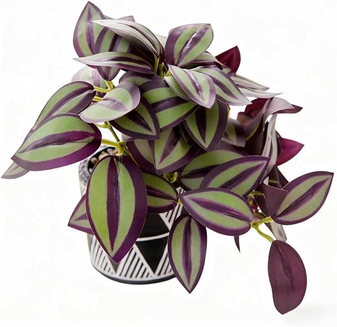 7" Artificial Tradescantia Zebrina Plant in Geometric Ceramic Pot, Lifelike by EZBOHO