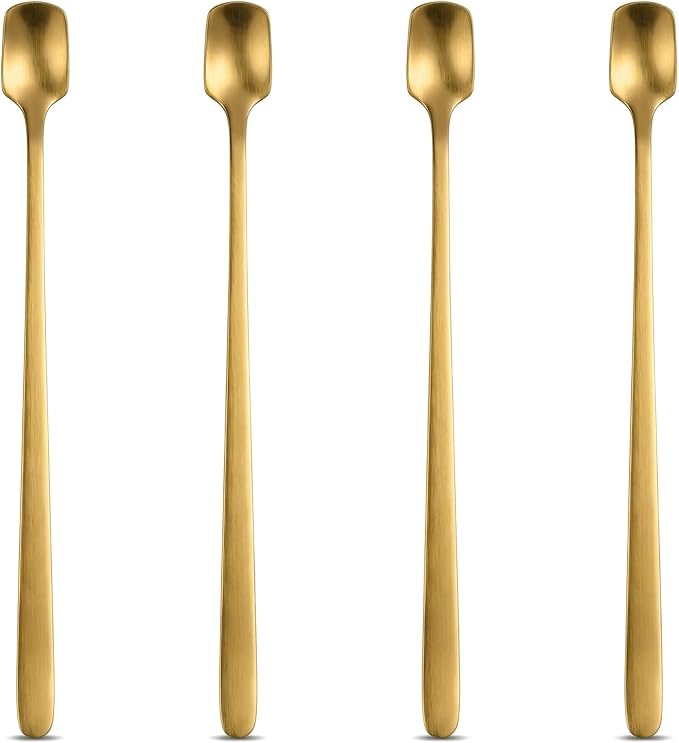 Gold Coffee Spoons Set of 4, 6.69-Inch Long Handle Square Espresso Spoons | by Unknown