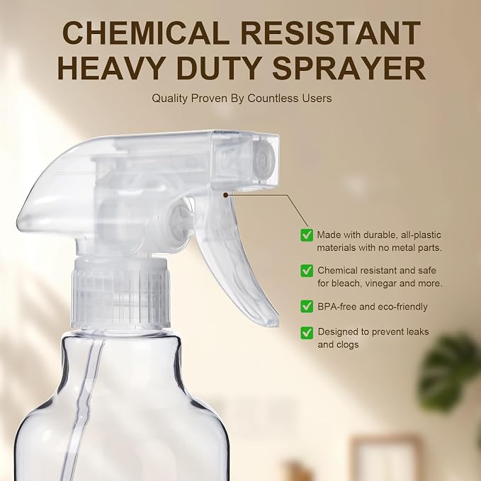 Plastic Spray Bottles, 16.9 Oz, Mist & Stream, Heavy Duty Spraying, Empty Water - Image 4