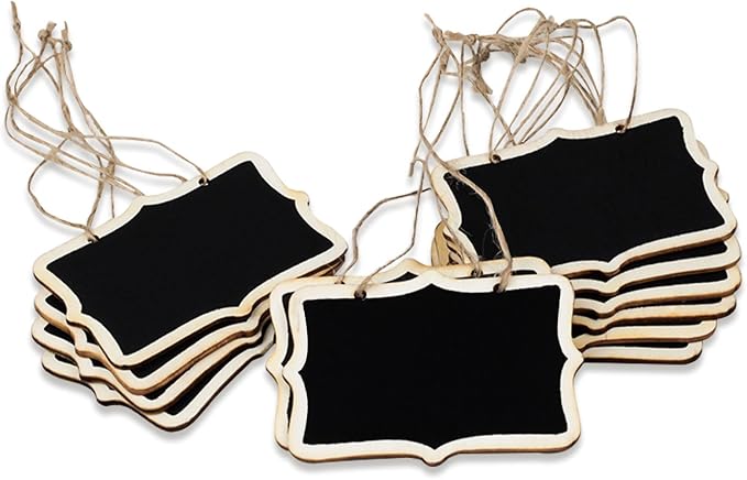 12-Pack Mini Hanging Wooden Chalkboard Labels – Small Reusable Blackboard Tags by Unknown