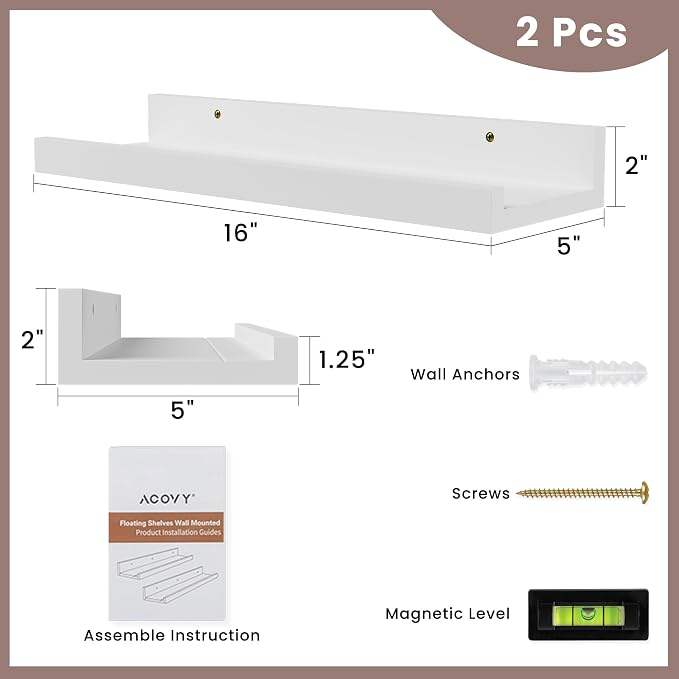 Acovy Floating Shelves for Wall, 16 inch Solid Wood Picture Ledge Shelf - Image 3