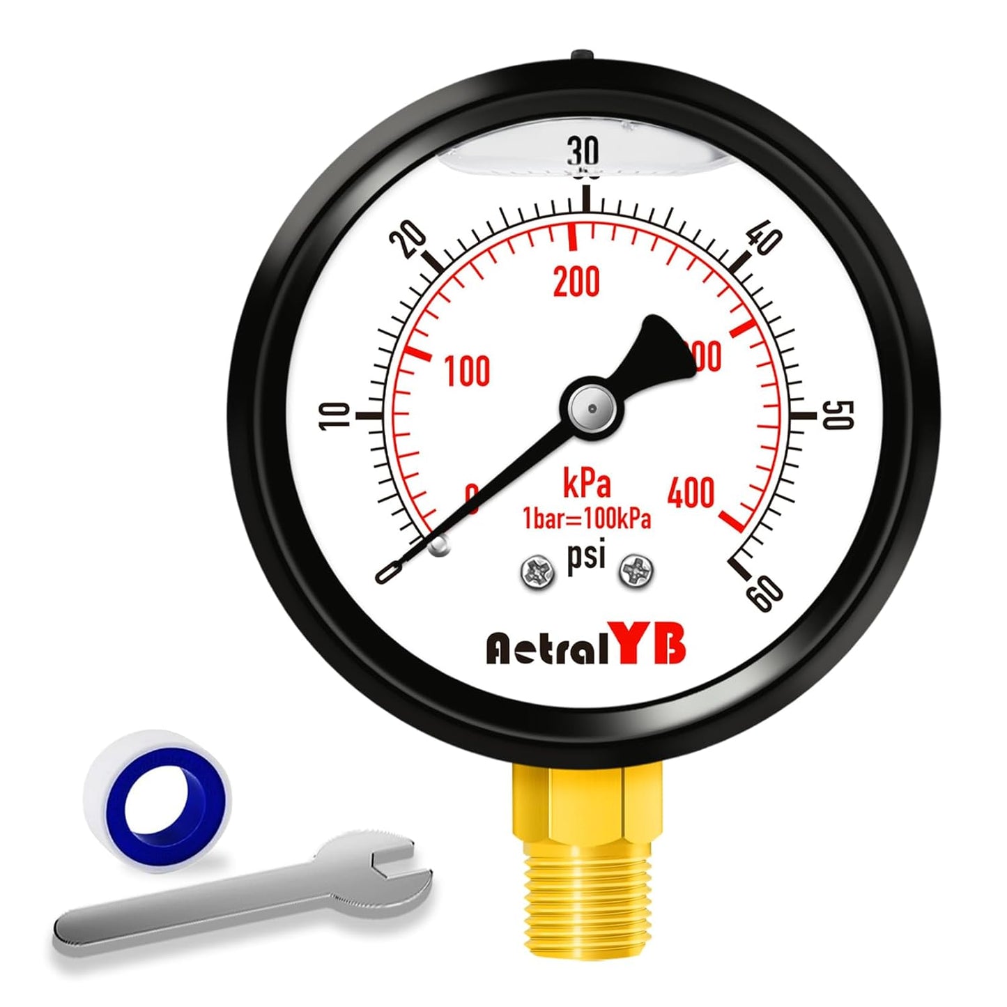 60 Psi 304 Stainless Steel,Glycerin Filled, 2.5" Dial, 1/4" NPT Lower Mount, Pool Pump Pressure Gauge Replacement for Swimming Pool, Spa and Aquarium Valve Filter, IP67 Waterproof