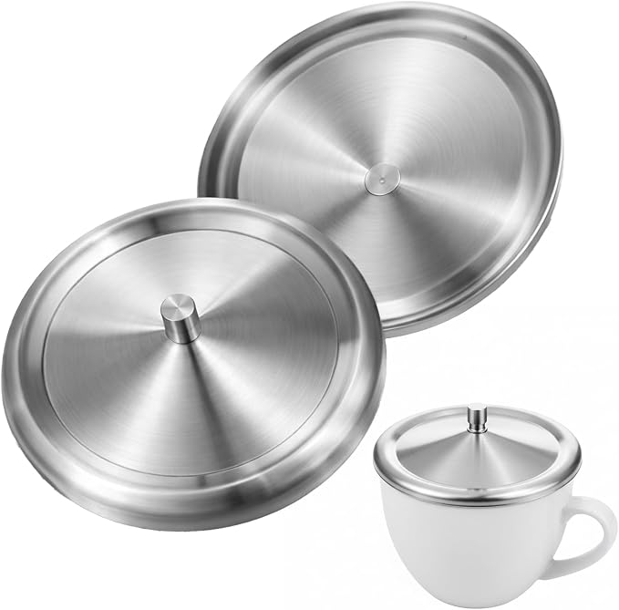 2 Pcs Stainless Steel Cup Cover, Cup Lids, Dust Cover Mug Lid, Home Round Tea by Unknown