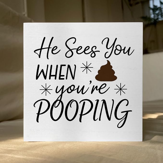 Funny Rustic Bathroom Wooden Box Sign 5x5 Inch - Image 5