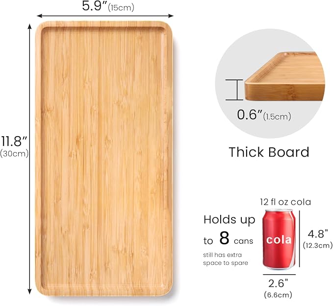 VERTORGAN Bamboo Serving Tray, 11.8x5.9 Inch Decorative Trays Platter - Image 5