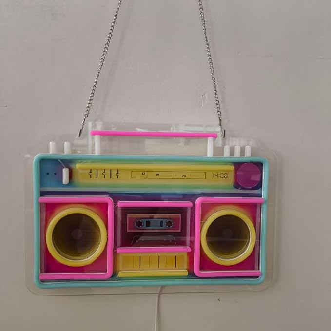 Retro Boombox Neon Sign, Colorful LED Cassette Player Wall Decor, USB Powered - Image 6