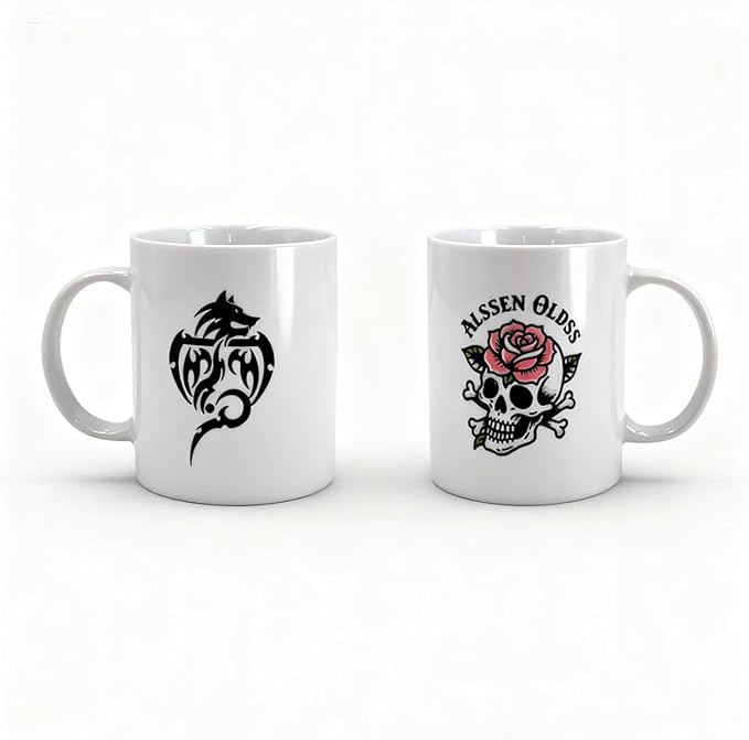 Gothic Mug Skull and Wolf Ceramic Coffee Cup Set Ceramic Coffee Mugs, Unique by Unknown