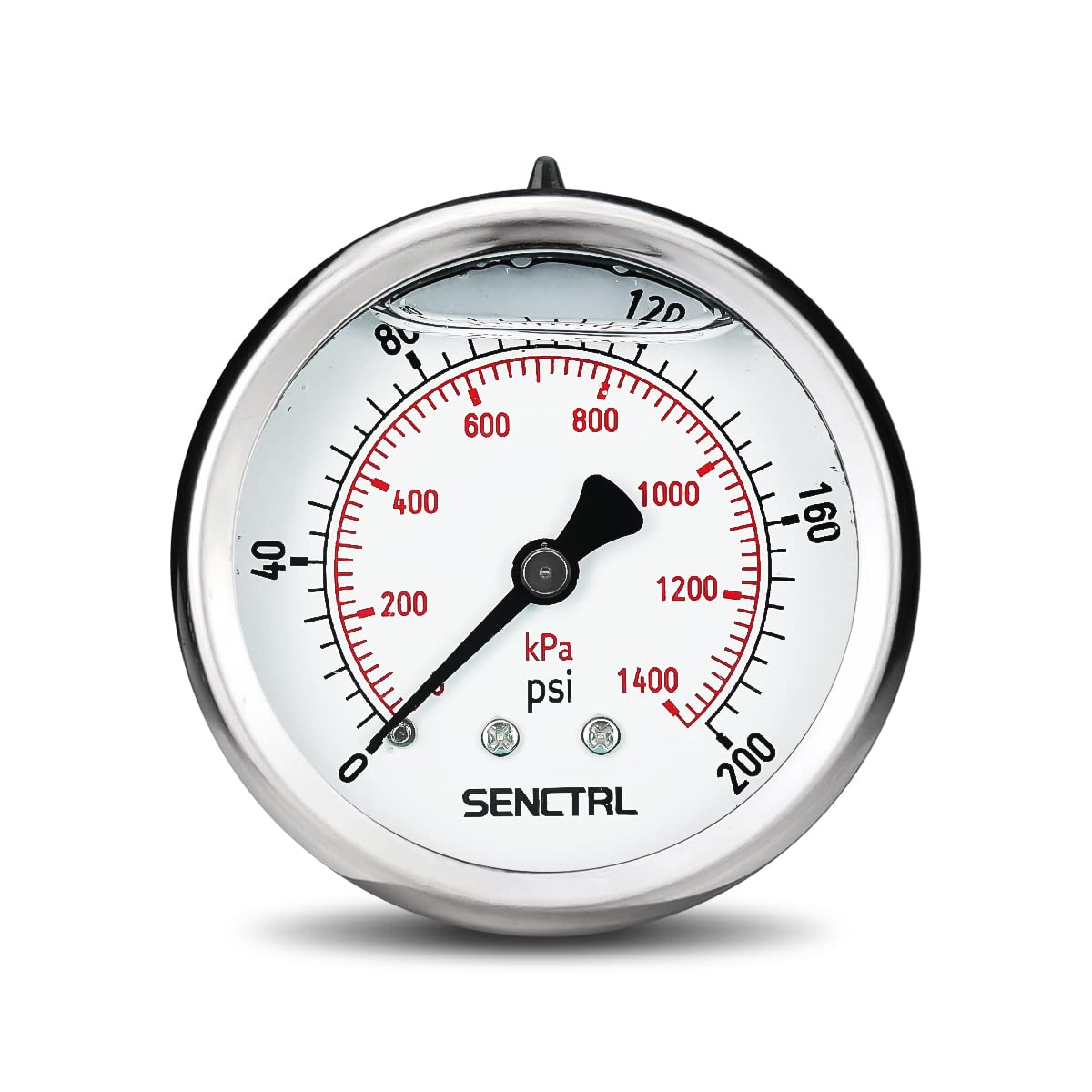 SENCTRL 0-200 Psi Glycerin Liquid Filled Pressure Gauge, 2.5" Dial Size, 1/4" NPT Back Mount, Stainless Steel Case, for Water Oil Pressure Test in Pipe Pool Pump Sand Filter Air Compressor